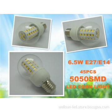 E14 6.5W  5050 SMD corn light Plastic with glass cover